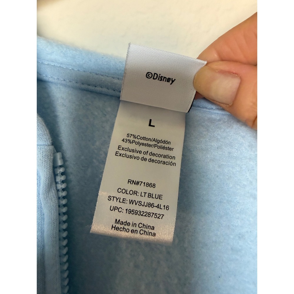 Disney Stitch O'Hana Zip Hoodie Light Blue Chenille Patch Size Large - Picture 10 of 17